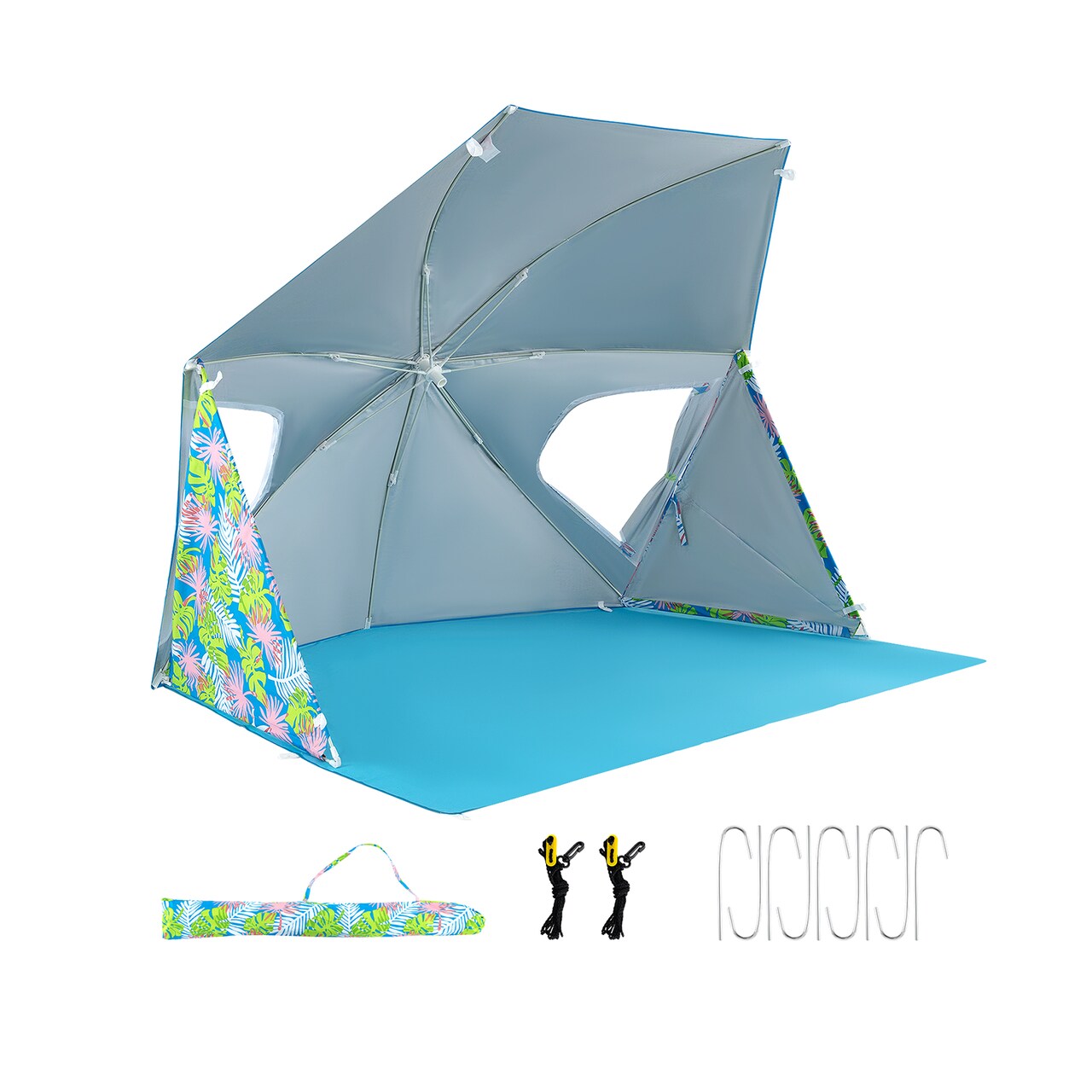 Blue 2-in-1 Beach Umbrella Tent UPF50+ Sun Protection Portable Shelter